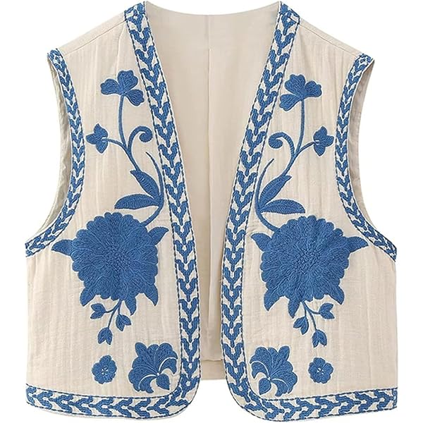 Wyeysyt Women Floral Embroidered Vest Vintage Sleeveless