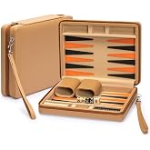 YMI Bozcaada Magnetic Travel Backgammon Set, 9.3 in | Magnetic travel backgammon set, 9.3&rdquo; closed, checkers, 4 dice, doubling cube, 2 dice cups, leatherette case.