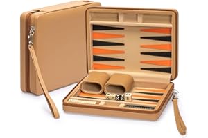 Yellow Mountain Imports Travel Magnetic Leatherette Backgammon Mini Game Set, Bozcaada - with Magnetic Checkers, 9-inch Board