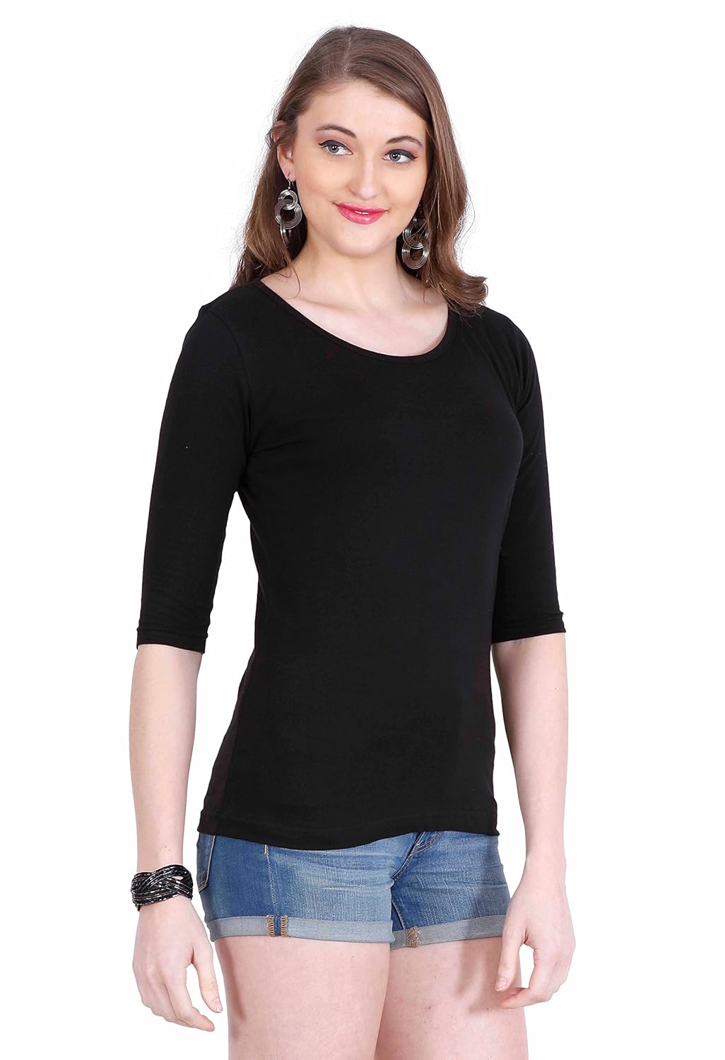 adalicia women's 3/4th sleeve black cotton casual wear top