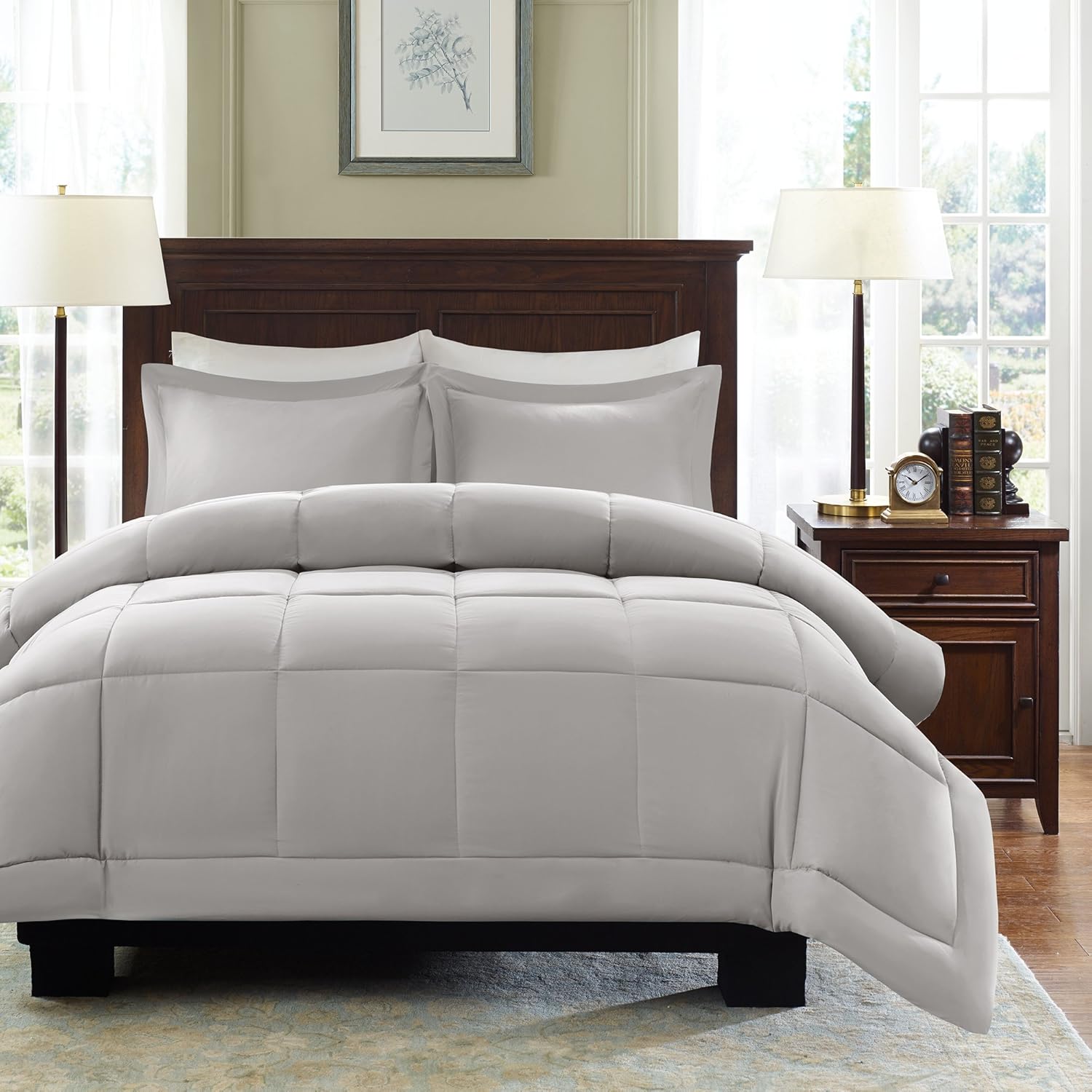 Madison Park Sarasota All Season Microcell Down Alternative Box Quilted Comforter Mini Set, Full/Queen, Grey