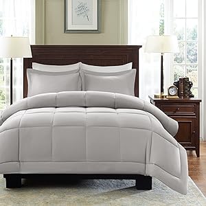 Madison Park Sarasota All Season Microcell Down Alternative Box Quilted Comforter Mini Set, Full/Queen, Grey