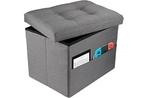 Hamgtrion Ottoman Storage Ottoman Collapsible Ottoman with Storage Foot Rest Small Ottoman with Side Pocket Foot Stools for Living Room Grey L17W13H13inches