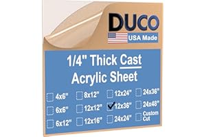 DUCO PLASTICS & SUPPLY Duco Clear Cast Acrylic Sheet 1/4" Thick 12" X 36" - Pack of 1 Clear Acrylic Sheet - Thin Plexiglass Sheet 1/4 Inch Thick for DIY Crafts, Plexiglass Window Replacement, & 6mm Acrylic Panel Displays