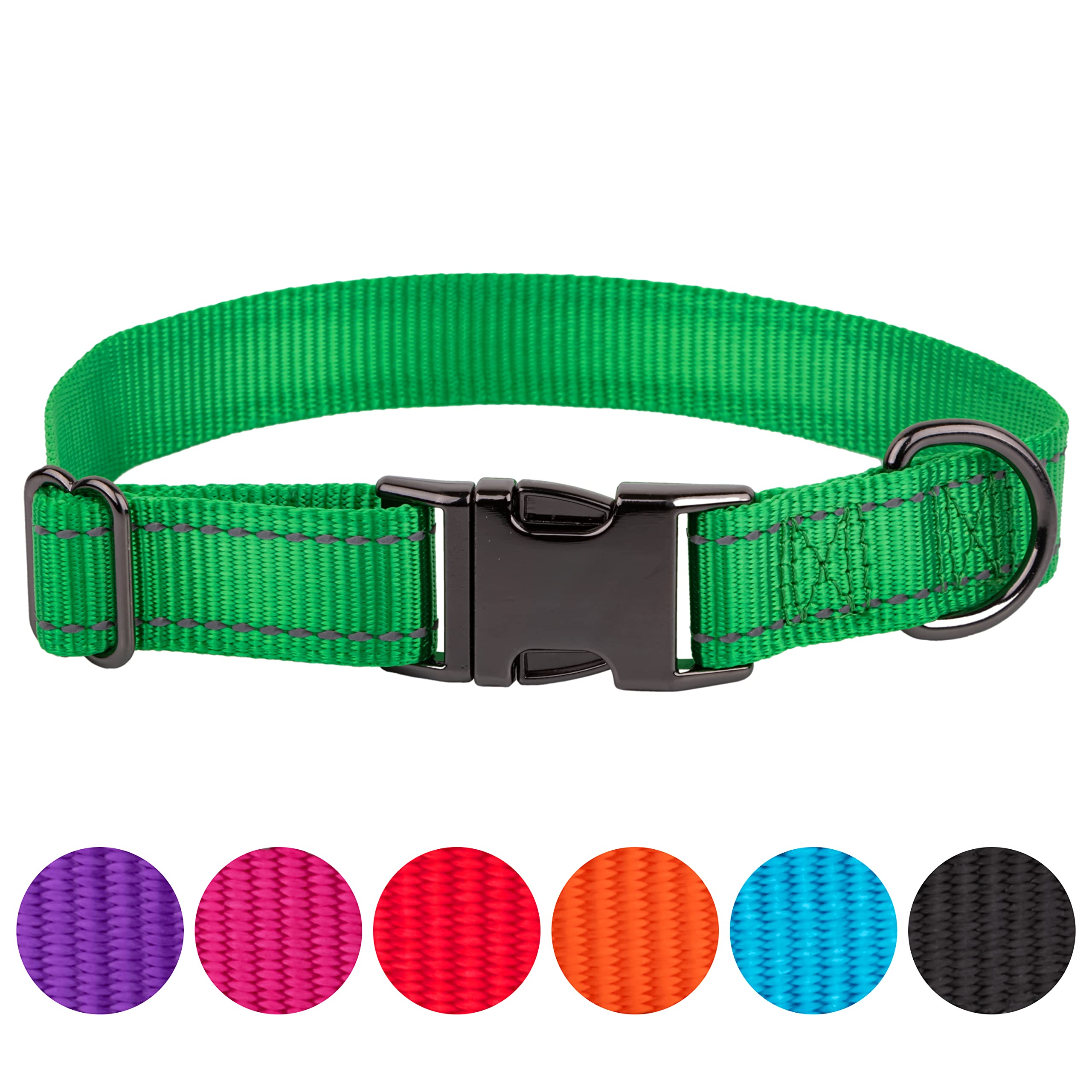 FAVPET Reflective Dog Collar Nylon, Adjustable Dog Collar with Metal Buckle, Dog Collar Large Dogs Reflective, Nylon Dog Collar Medium, Soft Dog Collar Small Dog, Coloured Puppy Collars (S, Green)
