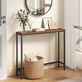 VASAGLE 31.5" Console Table, Narrow Behind Couch Table, 1 Tier | BARNET Collection, One Piece Top, Steel Frame, for Entryway, Living Room, Modern, Rustic Brown and Ink Black ULNT035KD01S