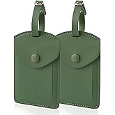 Kevancho Leather Luggage Tags for Men Women, Suitcase Labels Baggage Bag Tag ID Tags with Full Back Privacy Cover for Cruise Ships, Travel Accessories Tags Set of 2 PCS (Green)