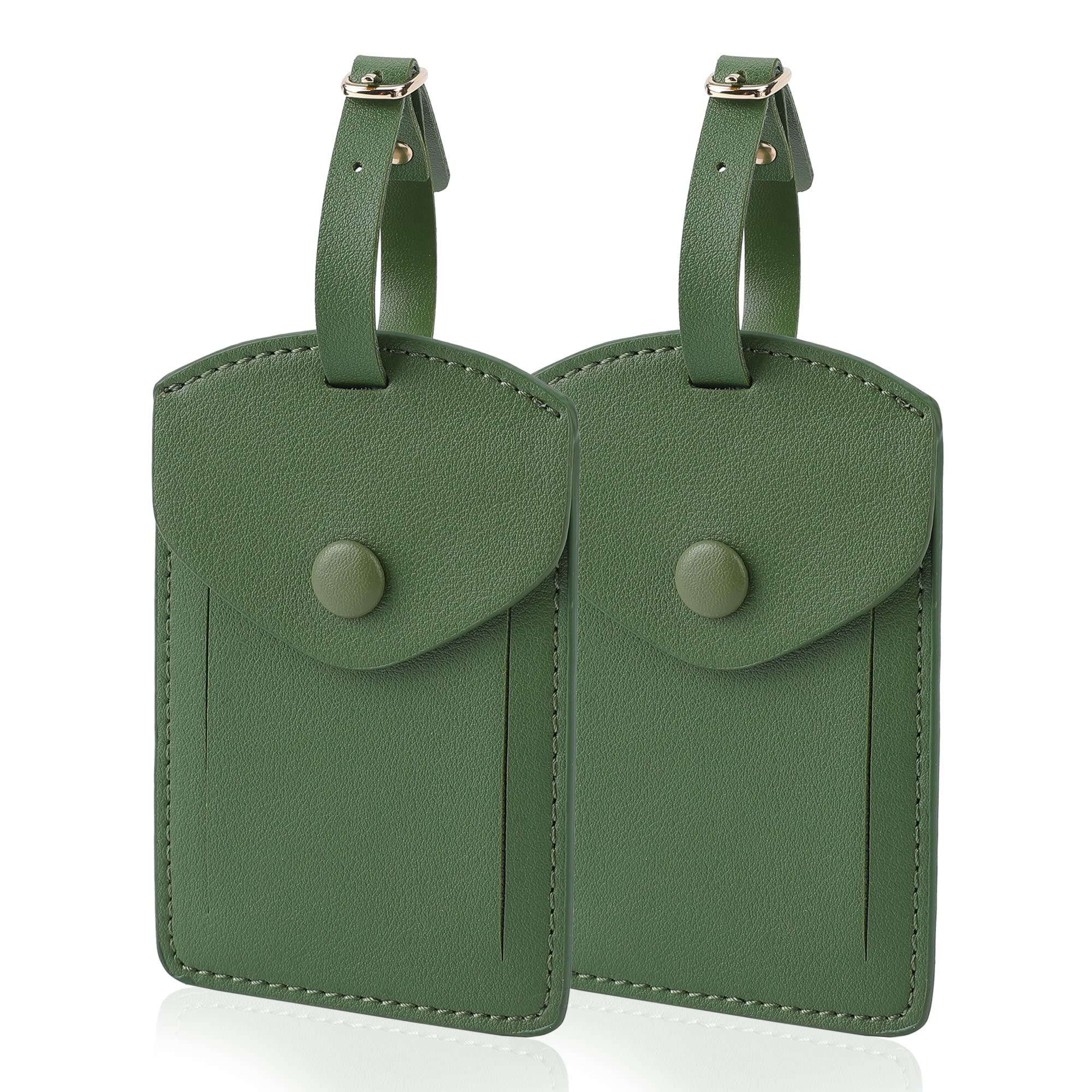 Kevancho Leather Luggage Tags for Men Women, Suitcase Labels Baggage Bag Tag ID Tags with Full Back Privacy Cover for Cruise Ships, Travel Accessories Tags Set of 2 PCS (Green 01)