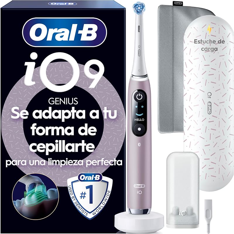 Escova de dentes elétrica oral-b io 9 com cabo recarregável, 1 cabeça, estojo de viagem com carregador e estojo magnético, projetada pela braun, presentes originais para mulheres e homens - rosa
