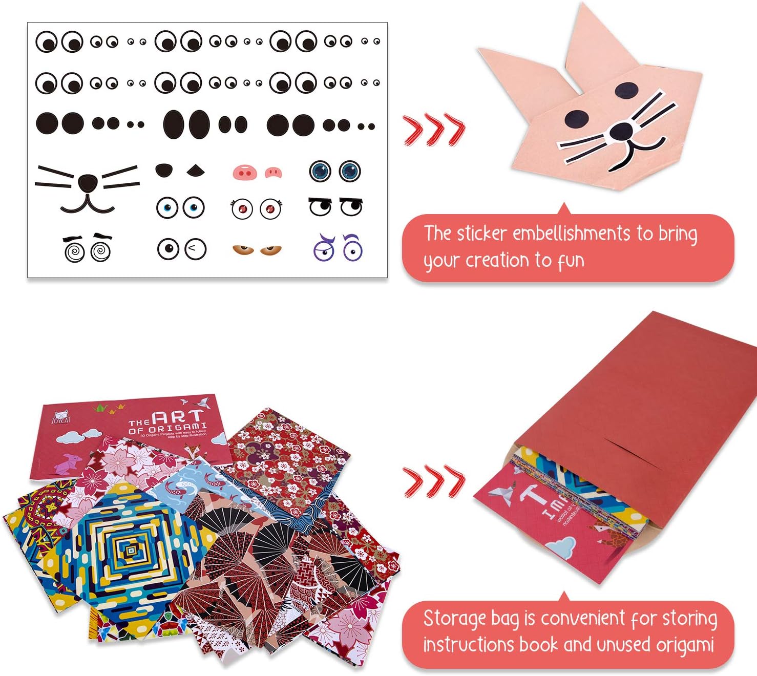 JoyCat Origami Paper Kit, 90 Sheets Double Sided Origami Paper, Kaleidoscope, Japanese and Animal Patterns, 30 Origami Projects Craft Guiding Booklet for Beginner Training and School Craft Lessons…
