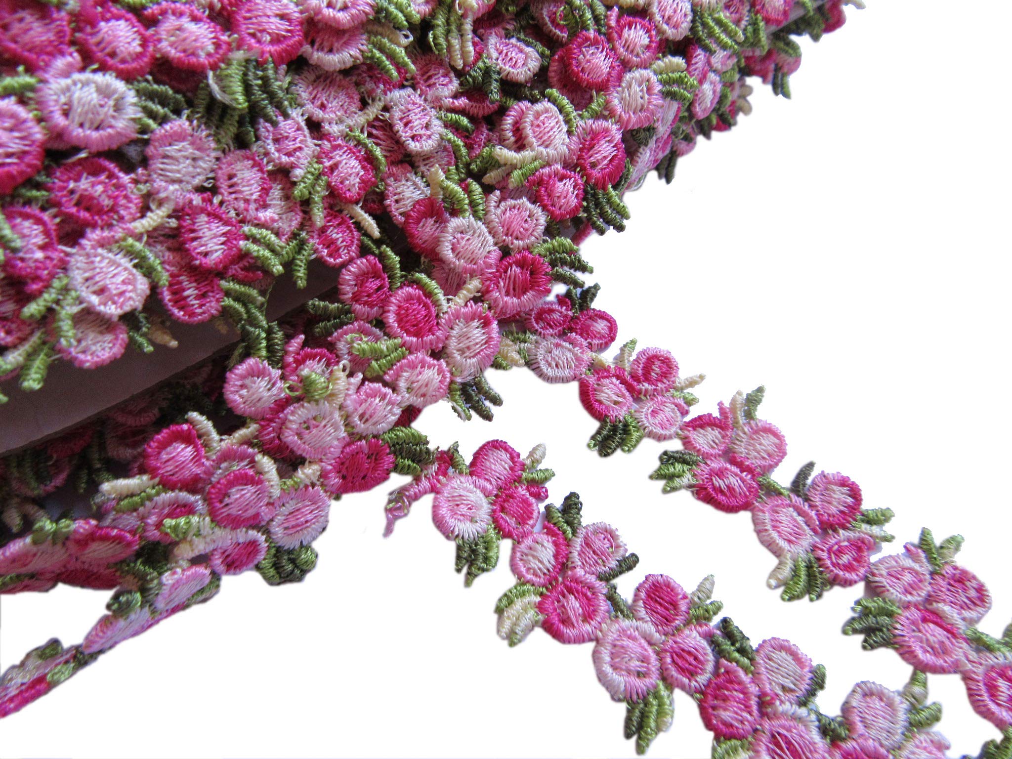 YYCRAFT 5 Yards Venise Rose Trim Wedding Bridal Ribbon Appliques Sewing Craft (3/4 Inch, Hot Pink)