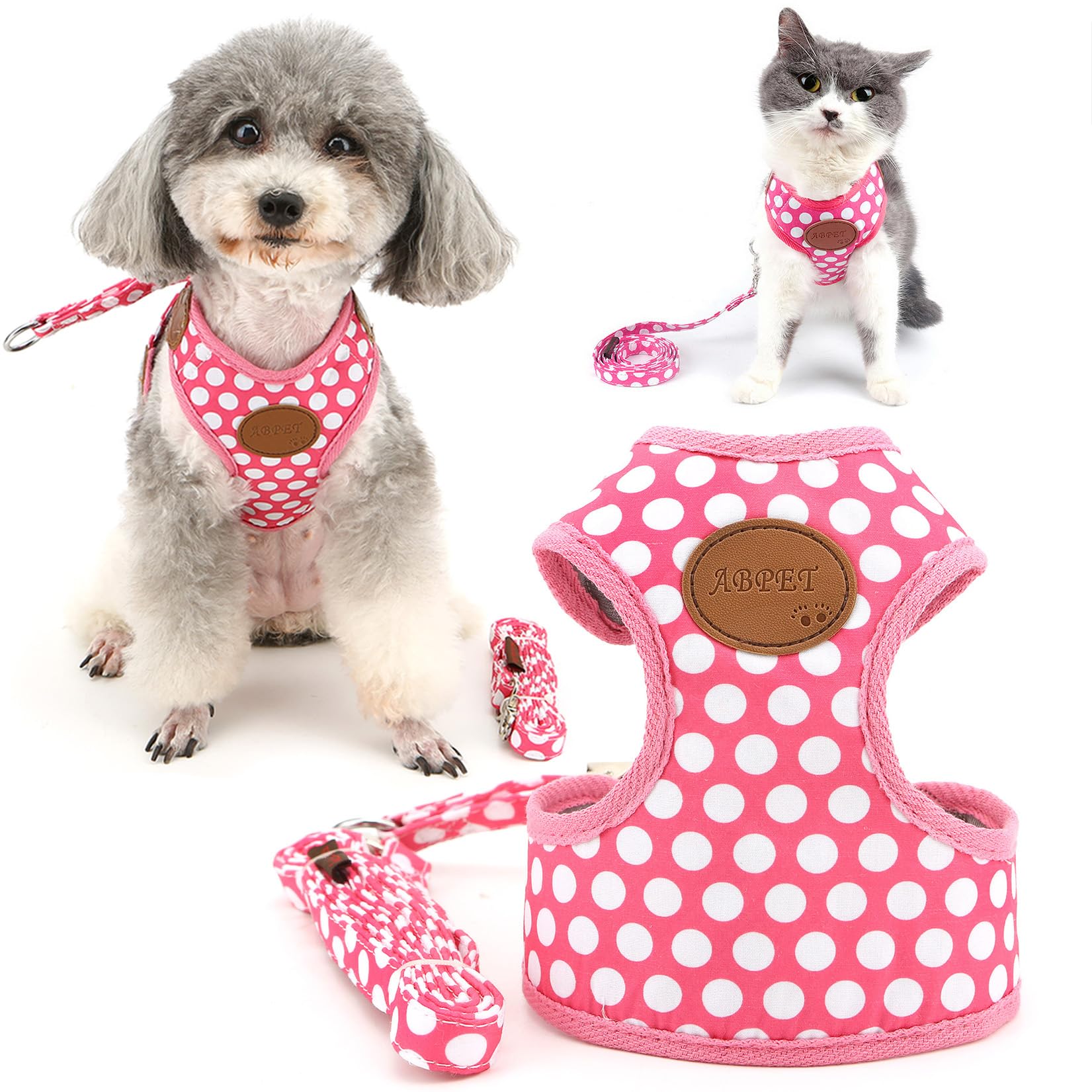 ZUNEA 犬用 ハーネス リード セット 小型犬用 可愛い 水玉柄 ベストハーネス 通気性 メッシュ 胴輪 チワワ用 引っ張り防止 調節可能 ペット用品 おしゃれ かわいい ドッグウェア ハーネス お散歩 ピンク S の商品画像