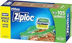 Ziploc Sandwich and Snack Bags with EasyGuide Texture, Plastic Storage Bags with Grip 'n Seal Technology, 105 Bags Total