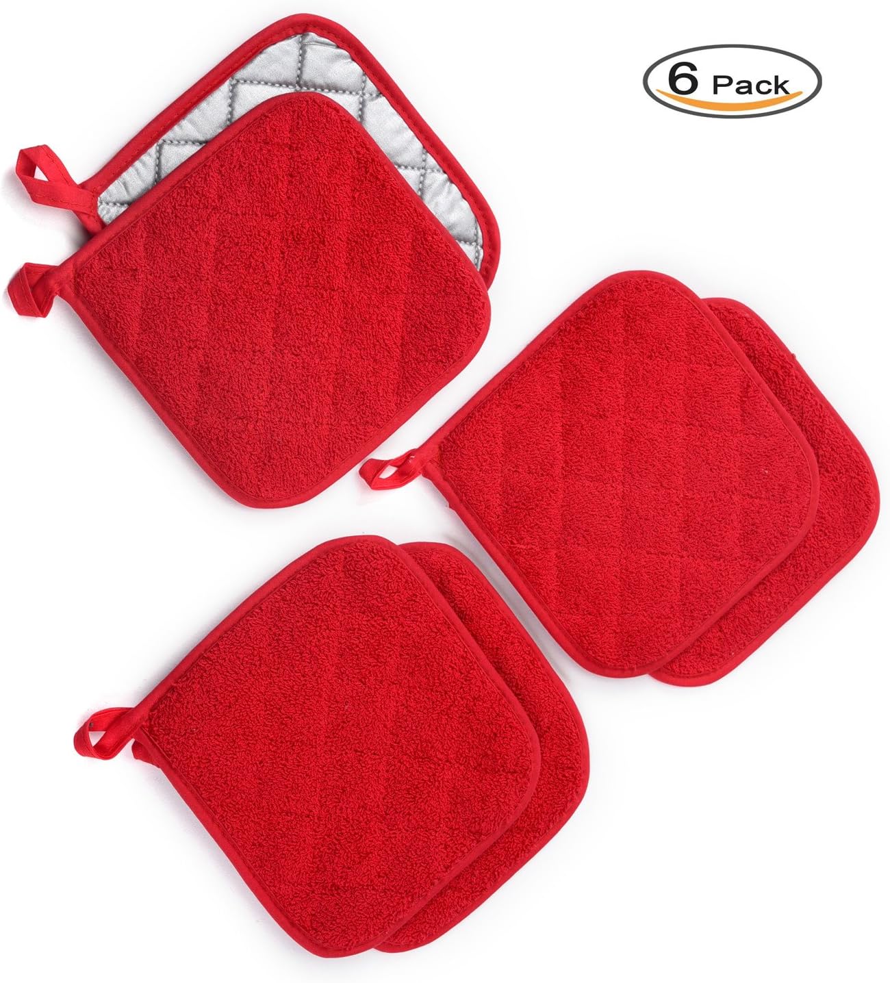 Jennice House Potholders Set, 6 Pack of Heat Resistant Hot Mat Coasters Pure Cotton Kitchen Everyday Pot Holders, 7"X7" for Cooking and Baking (Gray): Home & Kitchen