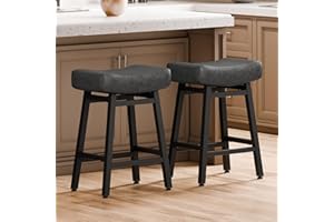 Counter Height Bar Stools Set of 2, 24 Inch Backless BarStools for Kitchen Island Leather Saddle Bar Chairs Kitchen Stools wi