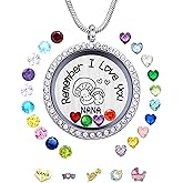30mm Stainless Steel Living Memory Floating Locket Necklace Pendant with Charms and 24 Birthstones, Best Gifts for Women