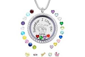 MIXSO 30mm Stainless Steel Living Memory Floating Locket Necklace Pendant with Charms and 24 Birthstones, Best Gifts for Women