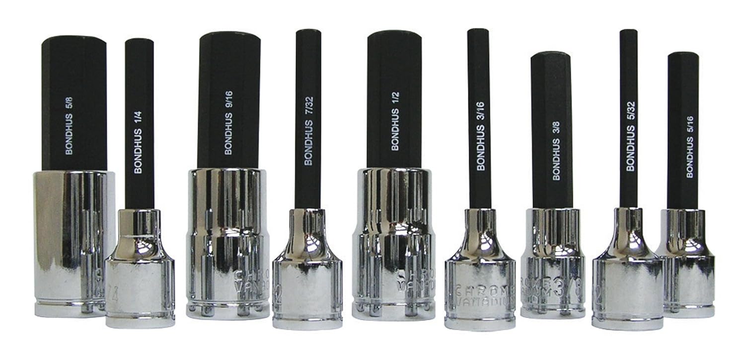 Bondhus 43299 5/32-5/8" 2" ProHold Socket Bits w/Sockets, Set of 9
