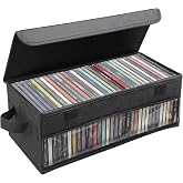 Dntorx CD Storage Box, CD Case Holder with Handles | 14.17&times;6.3&times;5.51in Lid and Clear Window Stackable CD Organizer Box Holds Up to 32 CDs in full jewel cases(Black)