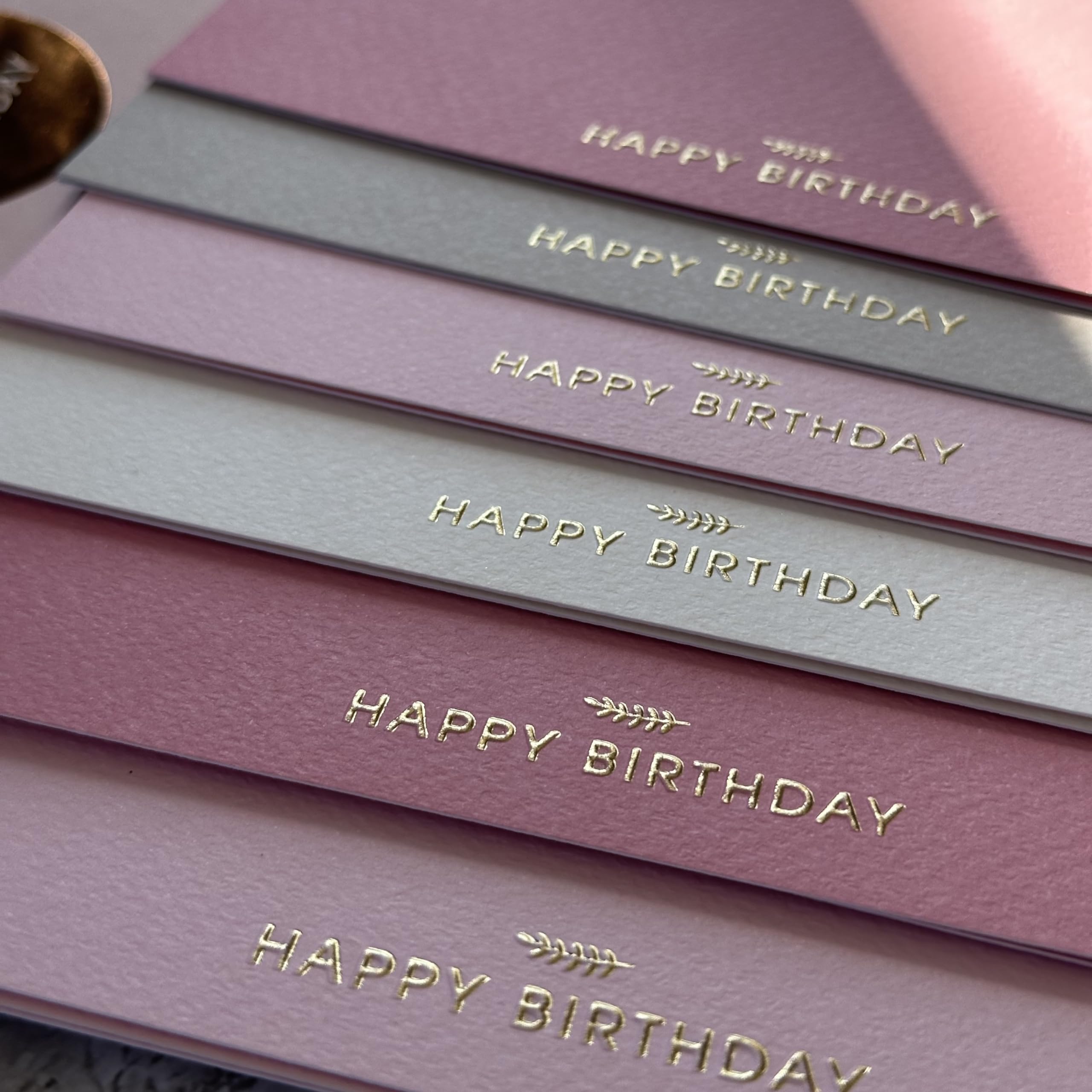 Photo 1 of Run2Print Happy Birthday Cards With Envelopes & Stickers - Elegant Dusty Pink Emboss Gold Foil Pressed - Blank Notes Wedding, Bridal, Baby Shower, Business and Formal All Occasion Cards