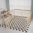 Baby Playpen, Wooden Playpen for Babies and Toddlers, Large Adjustable Wooden Baby Playard with Locking Gate, Easy to Assemble, Portable Play Pen, Infant Play Pen Play Area(62x70x24 Inch)