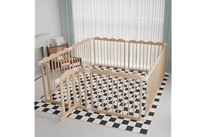 KOCINI Baby Playpen, Wooden Playpen for Babies and Toddlers, Large Adjustable Wooden Baby Playard with Locking Gate, Easy to Assemble, Portable Play Pen, Infant Play Pen Play Area(62x70x24 Inch)