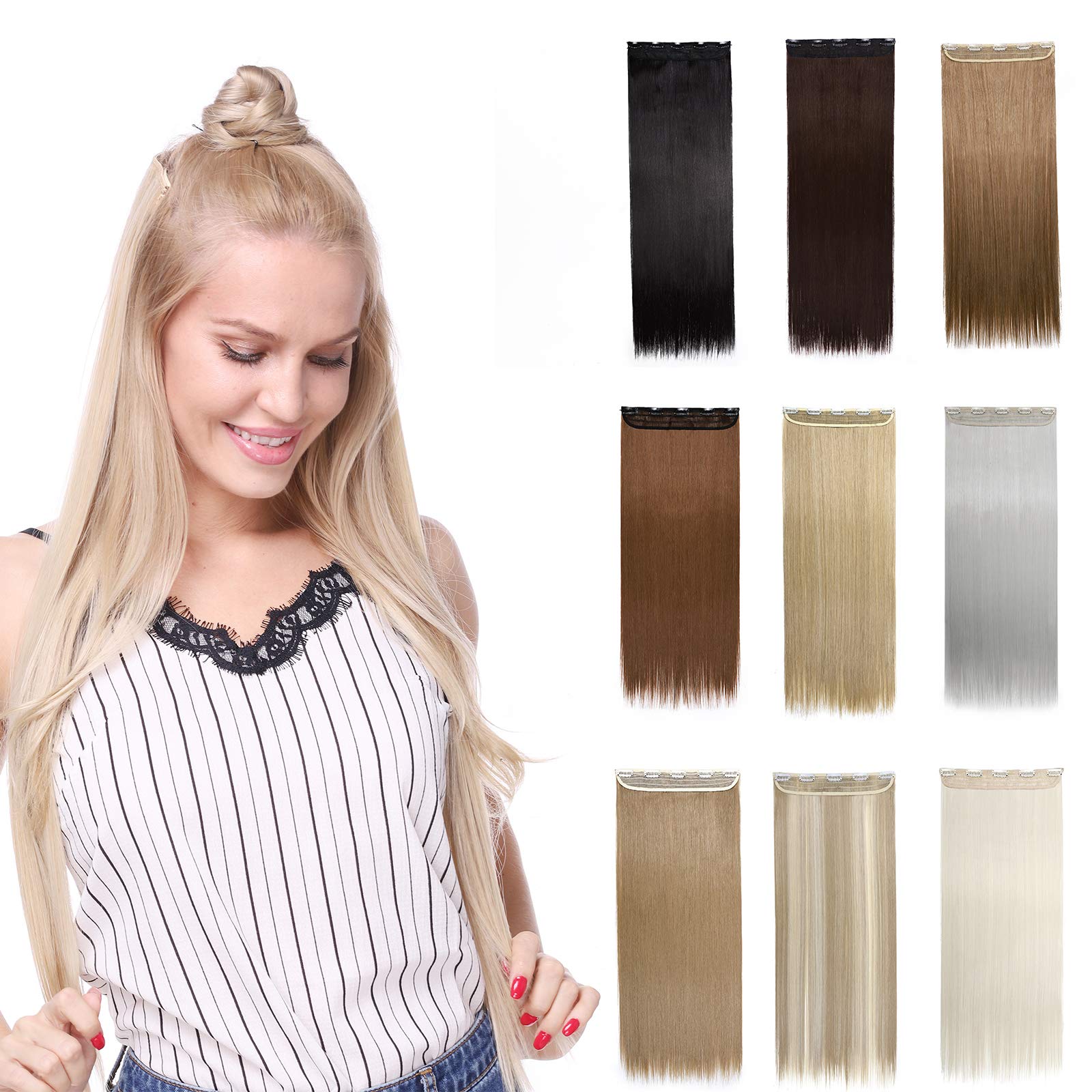 Dark Brown Hair Extension One Piece Clip in Hair Extensions 30" Long Straight Hairpiece Synthetic Half Head