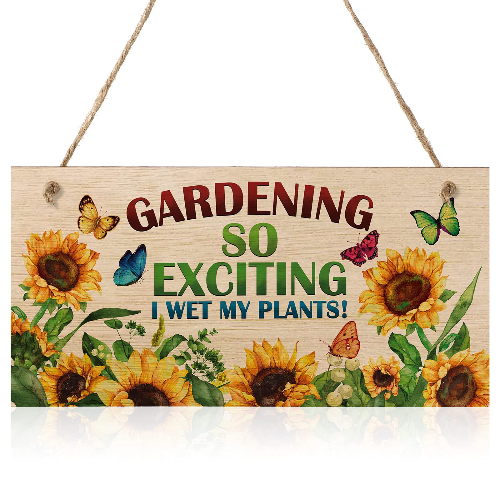 Jetec Gardening Gifts for Women Mum Her, 4 x 7.9 inches Wooden Garden Signs Plaques So Exciting I Wet My Plants Sign, Hanging Funny Plaque Mothers Day Birthday Presents for Grandma Nana(1 Piece)