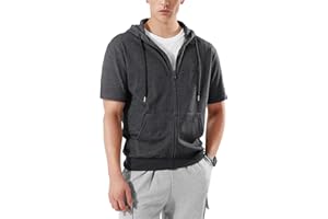 Ohoo Mens Slim Fit Zip up Hoodie Short Sleeve Thin Jacket Full Zip Sweatshirt with Kanga Pocket