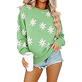 Flower Sweaters for Women Floral Print Pullover Cozy Knit Sweater Crewneck Long Sleeve Shirts Cute Outfits Tops