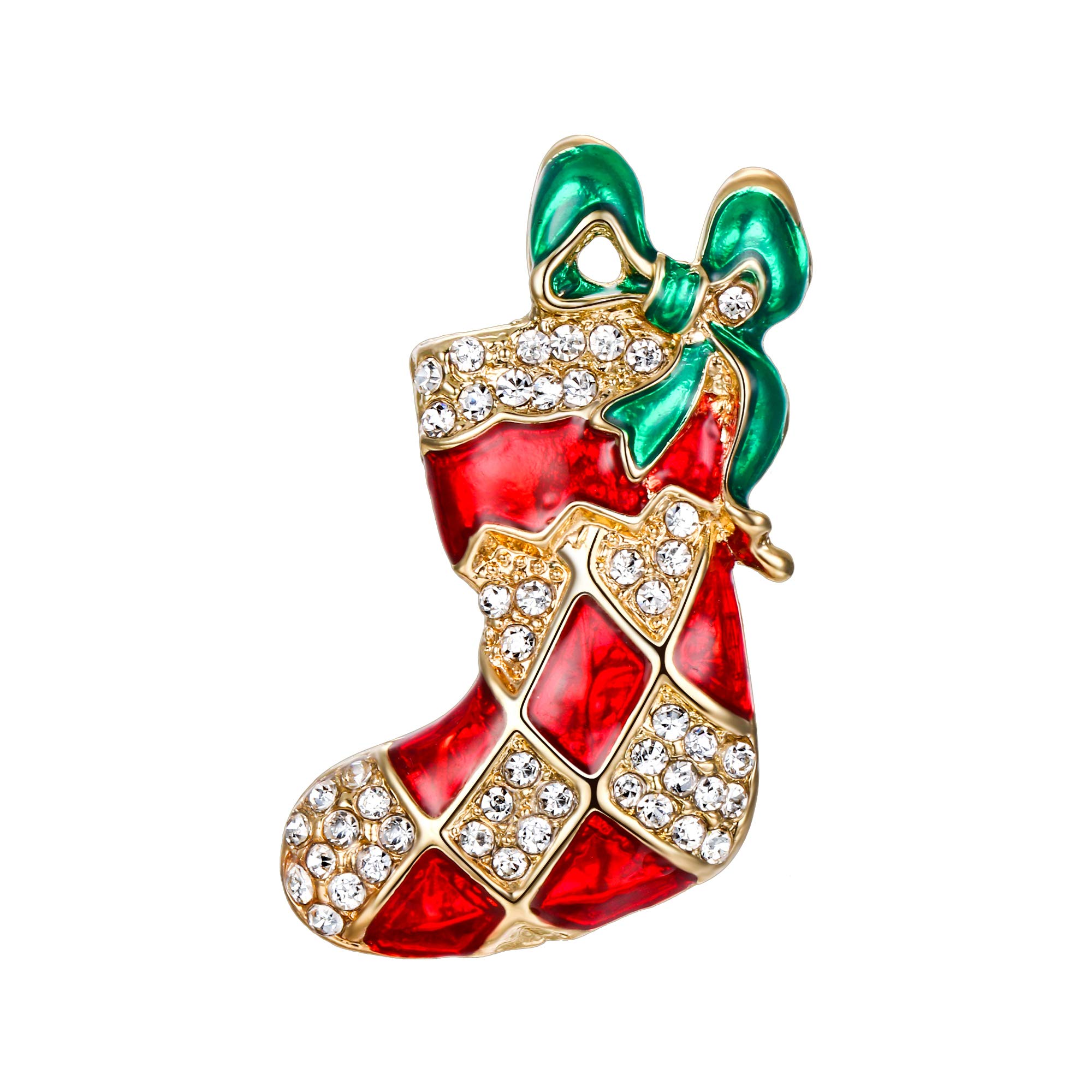 Ever Faith Austrian Crystal Cute Green Red Santa Boot Brooch Clear Gold-Tone