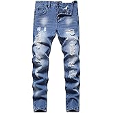 Boy's Slim Fit Ripped Destroyed Distressed Stretch Jeans Pants