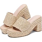 Yavero Espadrille Platform Sandals For Women Raffia Chunky Heels Open Toe Bohemia Sandals for Vacation,Beach