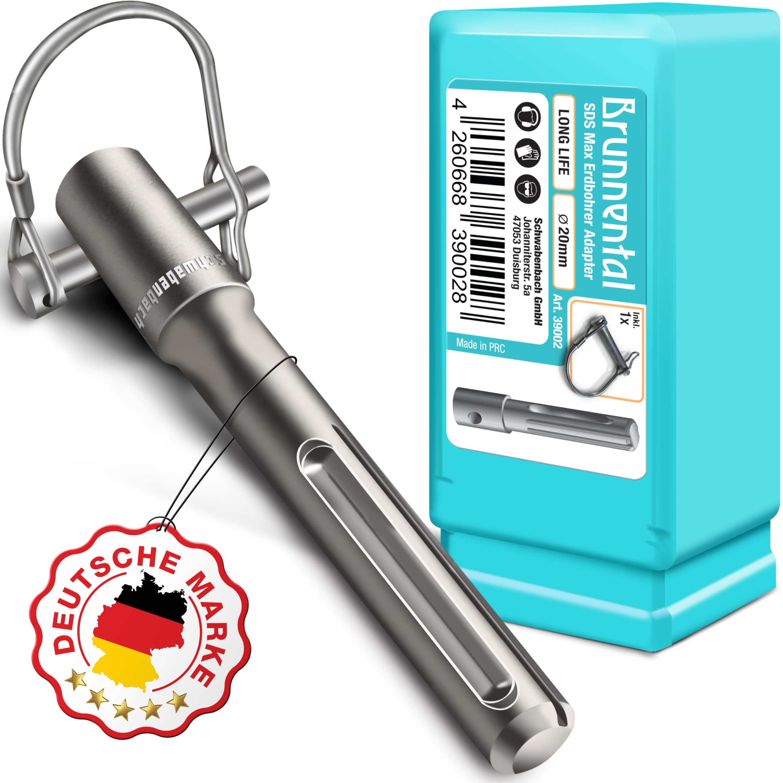 BRUNNENTAL ยฎ SDS MAX Earth Drill Adapter + Quick Change Bolt for Hand Drill - Use Your Hammer Drill as Well Drill - Earth Drill Adapter for Drills with Diameter 40 60 80 100 120 150 200 250 mm