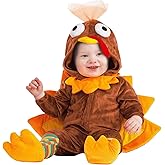 Infant Little Turkey Costume | Baby Bird Hooded Jumpsuit and Leggings with Attached Shoe Covers for Fall Photos