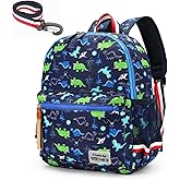 willikiva Cartoon Bus 12 Kindergarten Backpack for Kids Girls and Boys,Waterproof Preschool Toddler Backpack Wiht Leash and Safety Harness (Green Dinosaur)