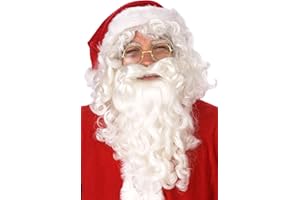 Ruimeier Deluxe Santa Beard and Wig Set - Santa Claus Wig with 12'' White Beard, Glasses, Eyebrow and Wig Cap for Christamas Costumes Party Cosplay WIG304