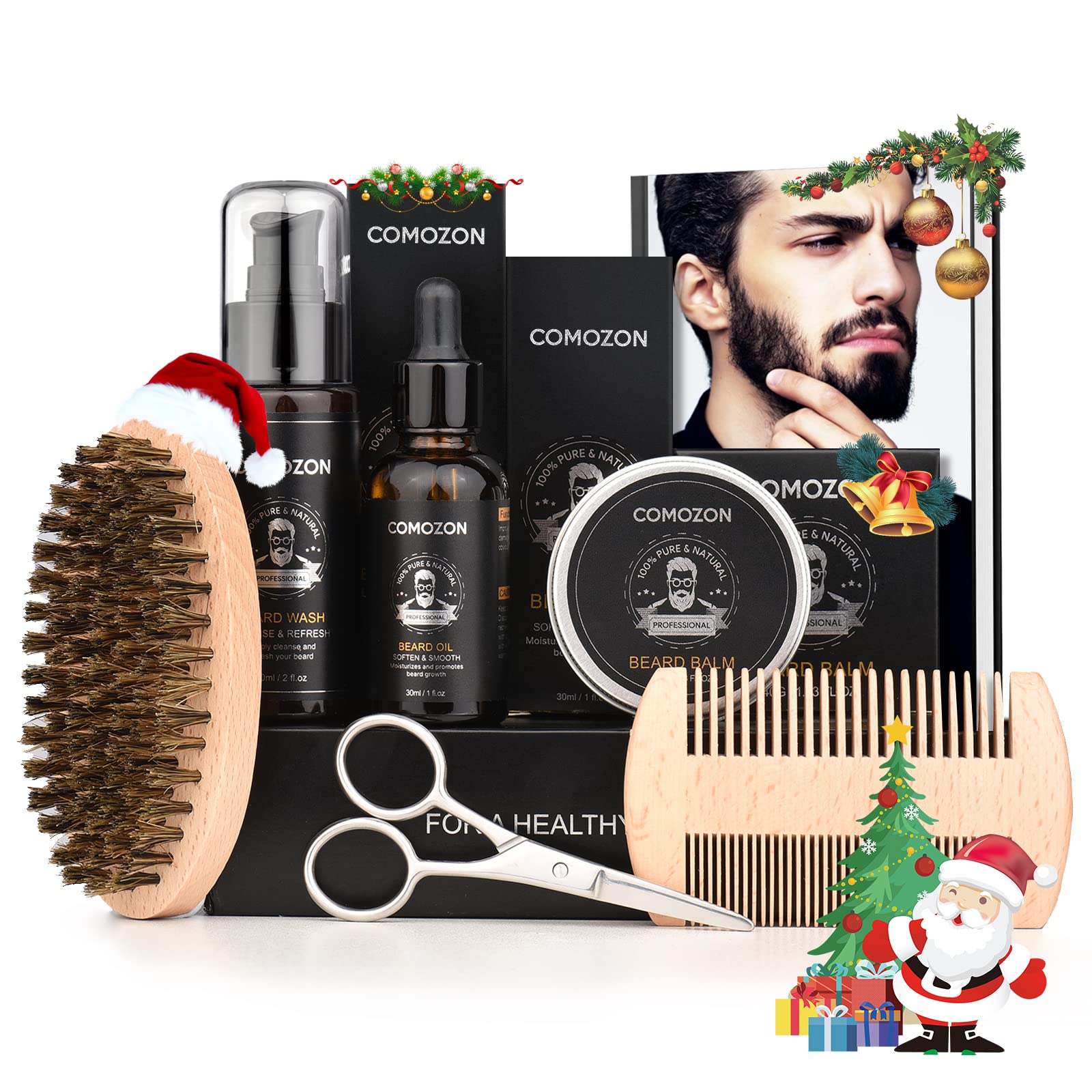Beard Grooming Kit for Men, Beard Kit Gifts for Him, Beard Growth Kit with Beard Oil, Beard Shampoo, Beard Comb, Beard Brush, Beard Balm, Beard Scissors, Best Beard Men Gifts