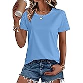 SMENG Women's Cotton Crewneck T-Shirts Short Sleeve Basic Solid Color Tee Classic-Fit Shirt Breathable Comfy Summer Top