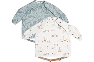 BIBaDO - Long Sleeve Baby Bibs - Babies & Toddlers 6-36 Months - Coverall Baby Led Weaning Bib - Easy Wipe, Soft & Waterproof