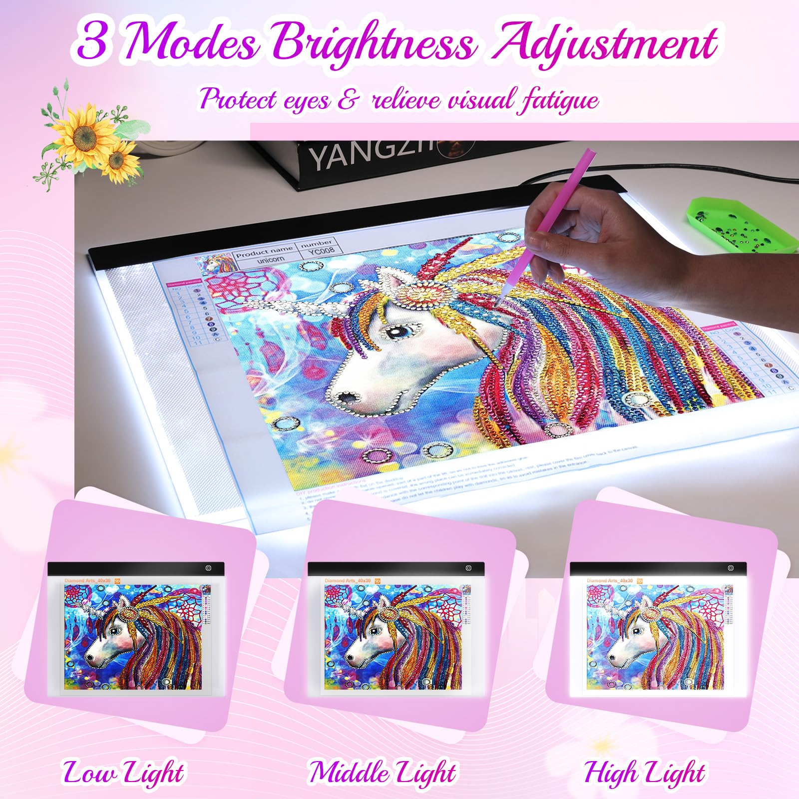 Guiseapue A3 Diamond Art Light Board, Ultra-Thin Light Pad for Painting, Light Table Tracing Light Box for Drawing, Tattoo, Weeding Vinyl, Sketching, Painting Accessories Gifts for Her, Kids, Him