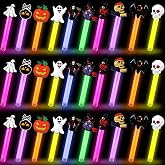 Junkin 50 Sets Halloween Glow Sticks Bulk with Connectors for Kids | 4 Inch Glow in The Dark Sticks Halloween Goodie Bags Classroom Prizes Trick or Treat Light Up Party Supplies Favors