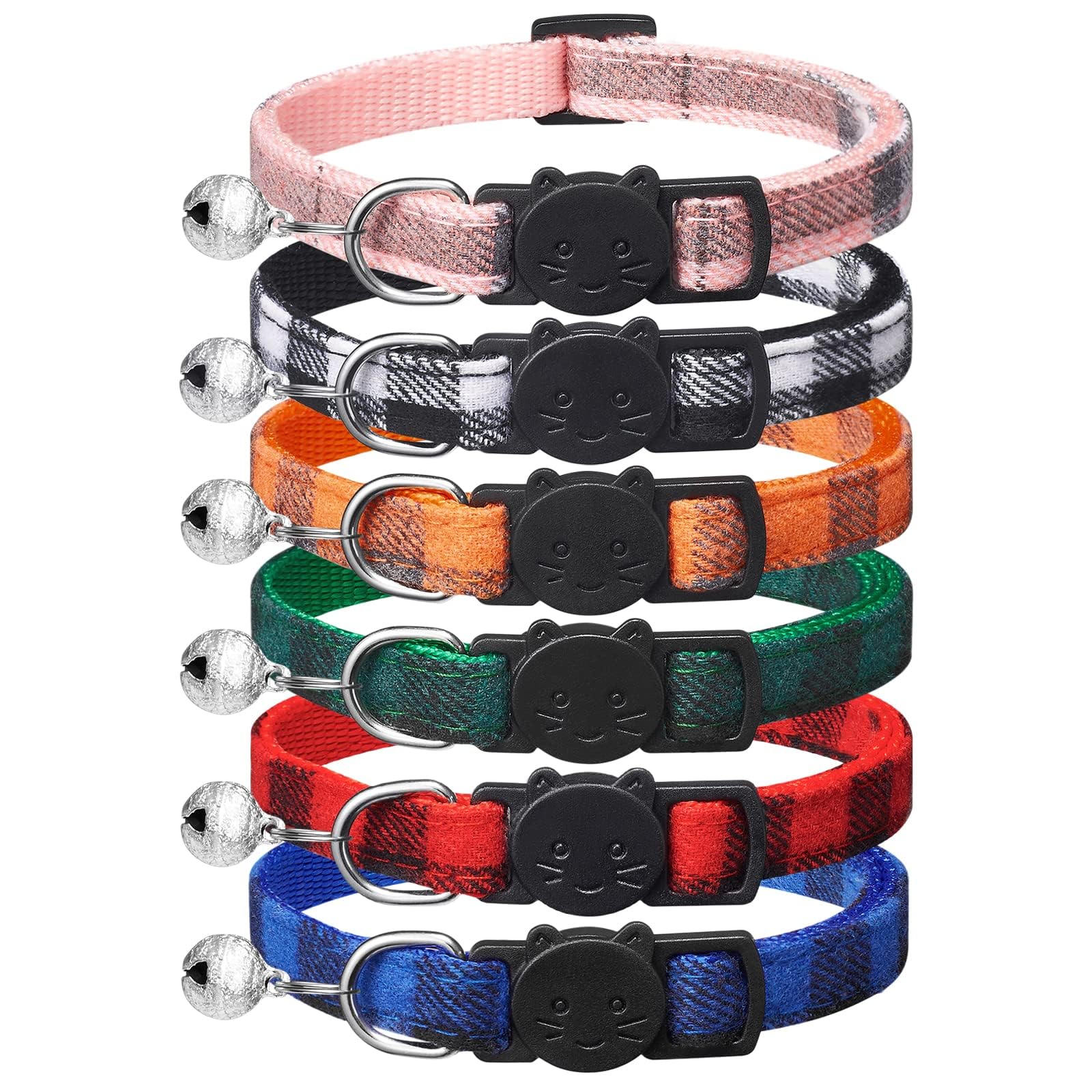 6 Pack Classic Plaid Cat Collar with Bell, Quick Release Kitten Collar and Adjustable 6-9in,Cute Kitty Collar for Girl Boy Cats,Pet Gifts