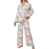 iChunhua Women's Pajamas Set Long Sleeve Sleepwear Soft Button Down Loungewear Nightwear Wide Leg Pjs Set