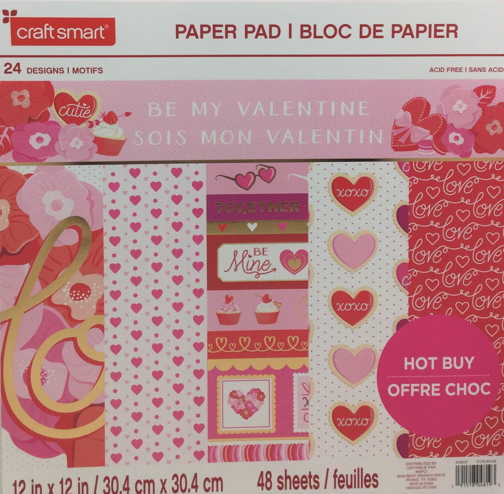 Be My Valentine by Craft Smart 12" x 12" Cardstock Paper Pad 48 Single Side Sheets, Acid-Free