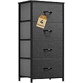 DWVO Storage Tower with 4 Drawers - Fabric Dresser, Organizer Unit for Bedroom, Living Room, Closets - Sturdy Steel Frame, Easy Pull Fabric Bins & Wooden Top