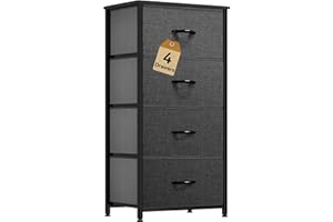 DWVO Storage Tower with 4 Drawers - Fabric Dresser, Organizer Unit for Bedroom, Living Room, Closets - Sturdy Steel Frame, Easy Pull Fabric Bins & Wooden Top