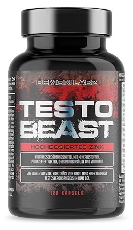 Testo Beast | Hardcore Testosteron Booster für Männer - Hochdosiertes Zink | 30 Portionen, 120 Kapseln