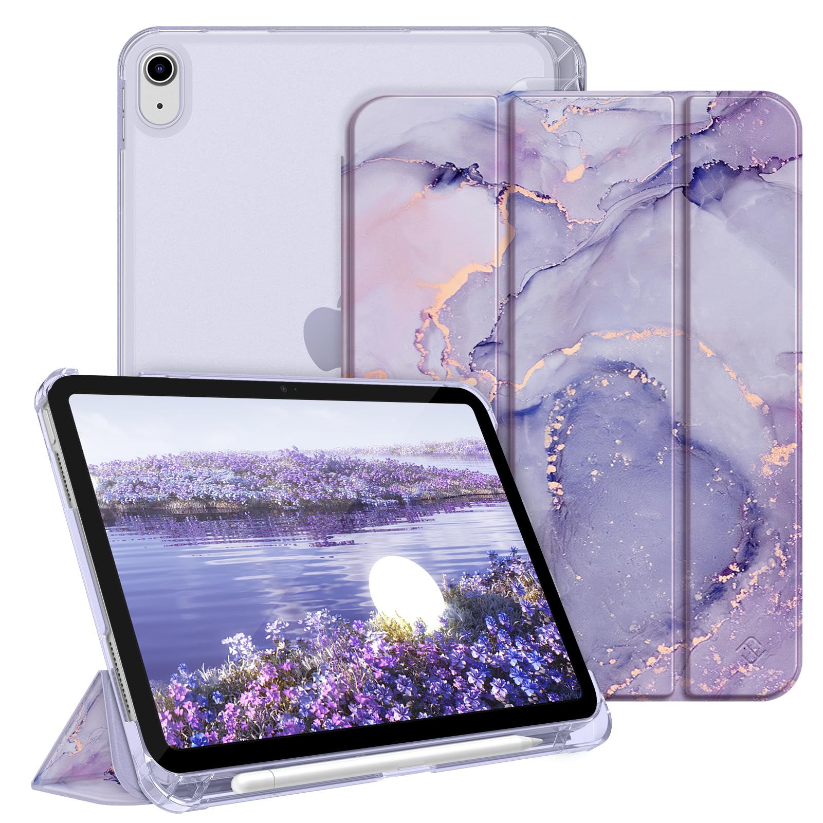 FINTIE Case for iPad (A16) 11th Generation 11 Inch (2025), iPad 10th Generation 10.9 Inch (2022) - Ultra Slim Cover with Matte Back Shell Built-in Pencil Holder, Auto Wake Sleep, Lilac Marble — image 1
