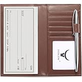 HISCOW Soft Leather Checkbook Cover & Card Holder with Divider - Italian Calfskin (Brown)